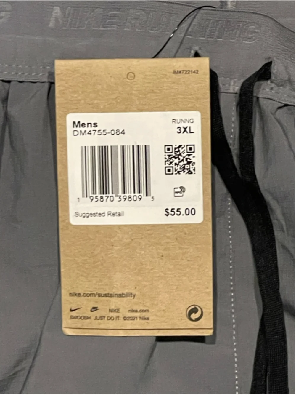 Nike Men’s Running Shorts, Size 3XL, 5” Inseam, Grey, NWT